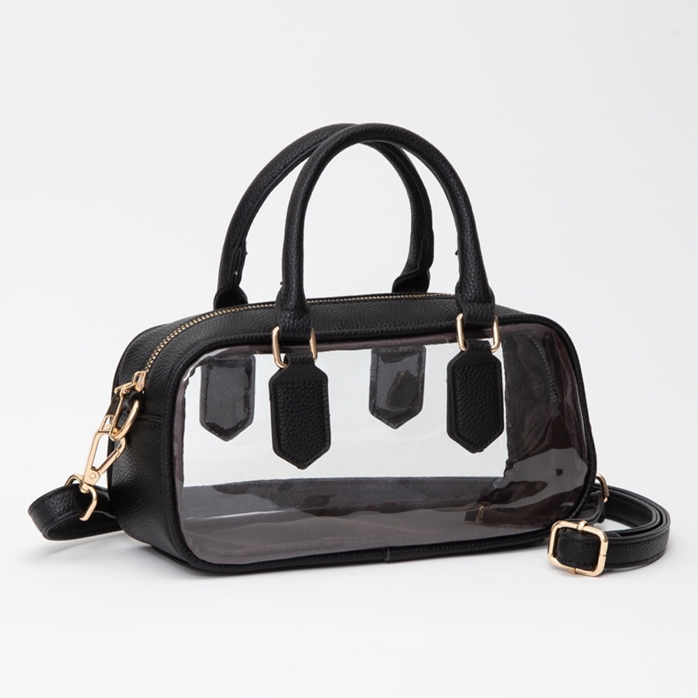 Black Handle Structured Transparent Clear Handbag… - image 1